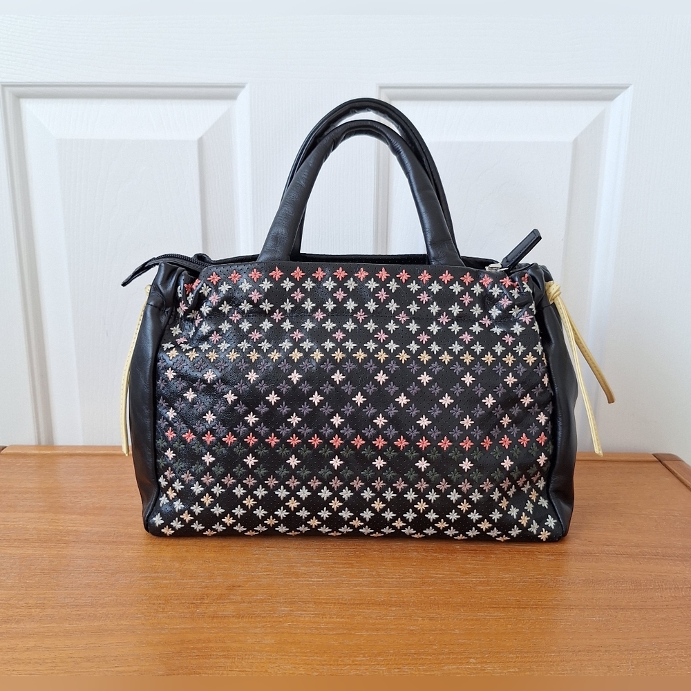 Radley Floral Embroidered Leather Satchel Ditsy Rainbow Teacher Country Black